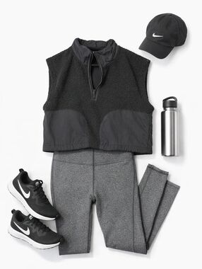 FLX Black Sherpa Zip Cropped Vest